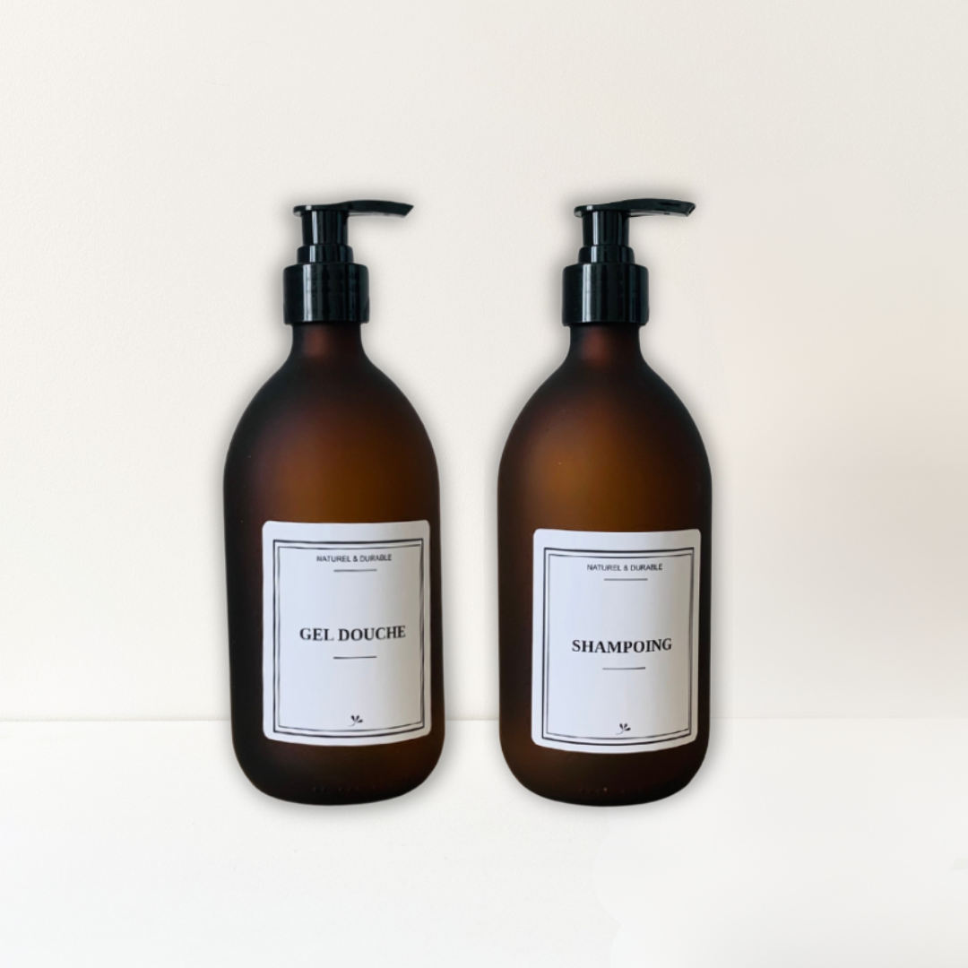Pack Flacons en verre - Gel Douche et Shampoing